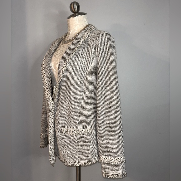 Chico’s Cotton Blend Tweed Fringe Blazer Size Medium. #47 - Picture 5 of 13